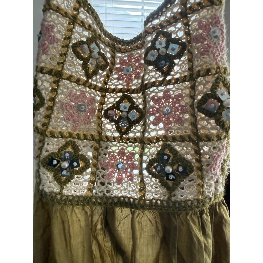Zara Olive Crochet Sequin Halter Maxi Dress Small - Picture 4 of 7
